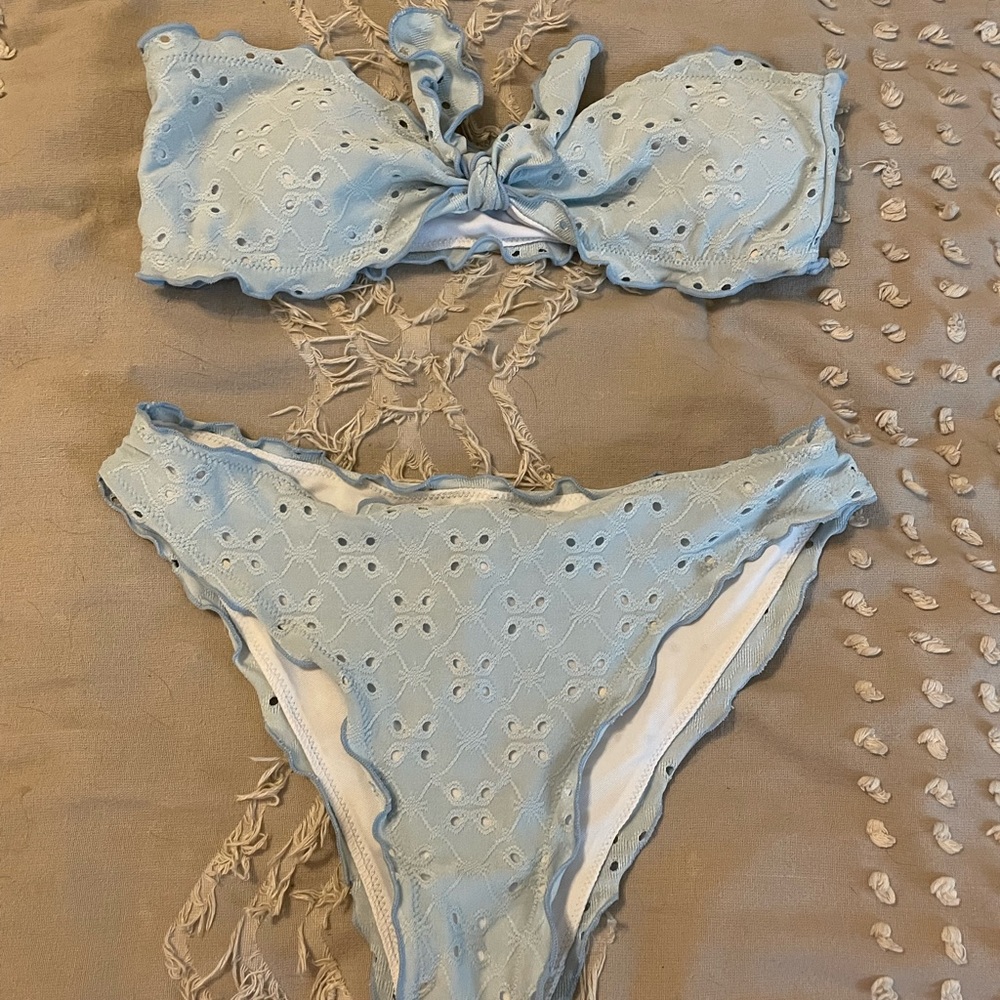 Shein eyelet embroidery light blue bathing suit